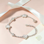 Floral Heart Charm - Mother of Pearl CZ  Silver Bracelet
