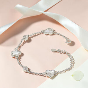Floral Heart Charm - Mother of Pearl CZ  Silver Bracelet