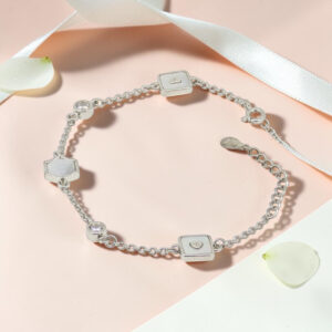 Geometric Heart - Mother of Pearl CZ  Silver Bracelet