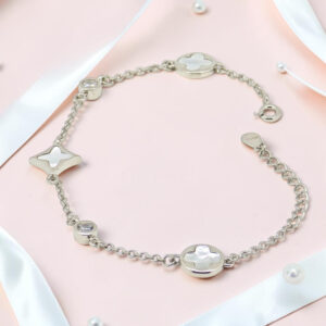 Clover Charm - Mother of Pearl CZ Silver Bracelet