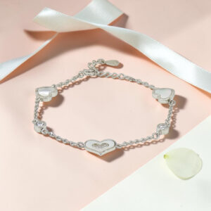 Triple Hearts - Mother of Pearl CZ Silver Bracelet
