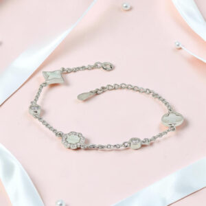 Floral Charms - Mother of Pearl CZ Silver Bracelet