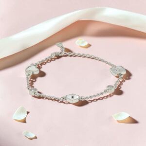 Lock Heart - Mother of Pearl CZ  Silver Chain Bracelet