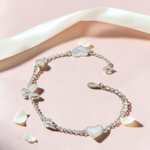 Butterfly Hearts - Mother of Pearl CZ Silver Bracelet