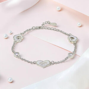 Crystal Heart Chain - Mother of Pearl CZ Silver Bracelet