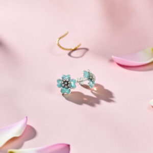 Turquoise Flower Stud Earrings 925 Silver
