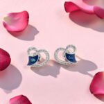 Silver Heart Earrings with Blue  Accents