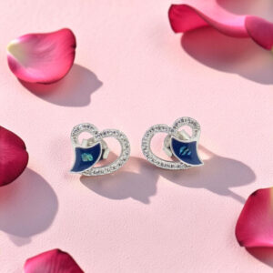 Silver Heart Earrings with Blue  Accents