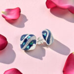Blue Opal and Diamond Silver Stud Earrings