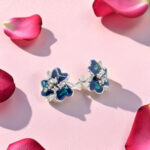 Sterling Silver Blue Enamel Flower Earrings