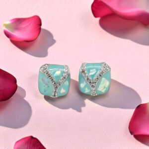 925 Sterling Silver Opal and CZ Stud Earrings