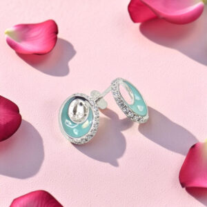 Turquoise Enamel and Crystal Stud Earrings