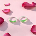 Green Enamel Bamboo Hoop Earrings Silver