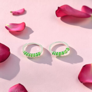 Green Enamel Bamboo Hoop Earrings Silver