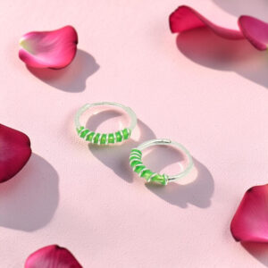 Green Enamel Bamboo Hoop Earrings Silver