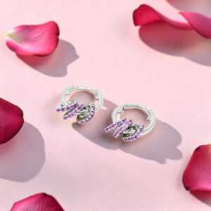 Silver 92.5 Earrings with Purple Hoop Earrings