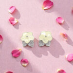 Silver Flower Stud Earrings with Crystals