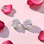 Pink Flower Sterling Silver Stud Earrings