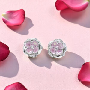 Pink Flower Sterling Silver Stud Earrings