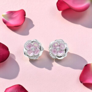 Pink Flower Sterling Silver Stud Earrings