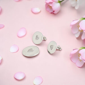 Silver Heart CZ Stud Earrings and Pendant Set