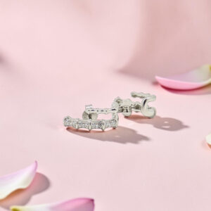 Sterling Silver Diamond Bamboo Hoop Earrings