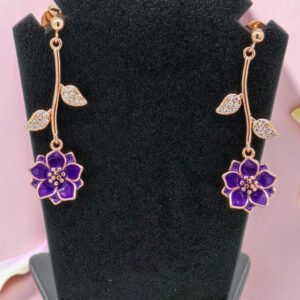Purple Flower Drop Earrings Sterling Silver