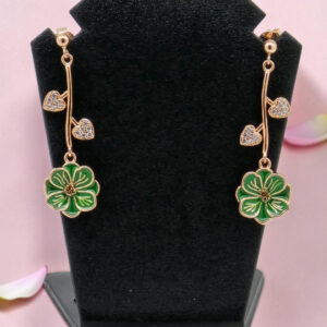 Green Flower Dangle Silver Earrings