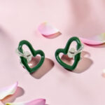 Green Heart Enamel Stud Earrings