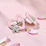 Pink Heart Flower Studs Sterling Silver