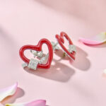 Red Heart Stud Earrings in Sterling Silver