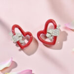 Red Heart Stud Earrings in Sterling Silver