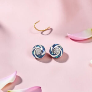 Silver 92.5 Tops Earrings with Blue Enamel