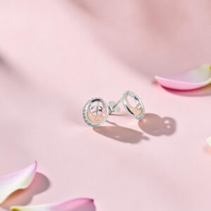 Sterling Silver Mother of Pearl and CZ Stud Earrings
