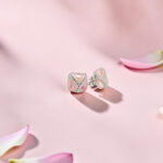 925 Silver Pink Enamel Diamond Stud Earrings