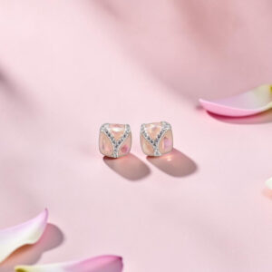 925 Silver Pink Enamel Diamond Stud Earrings