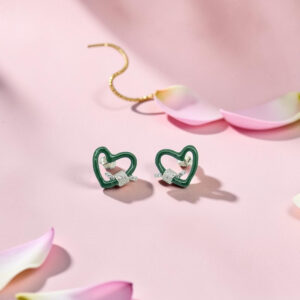 Green Heart Silver Tops 92.5 Earrings