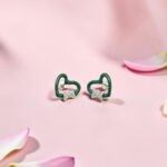 Green Heart Bow Stud Earrings