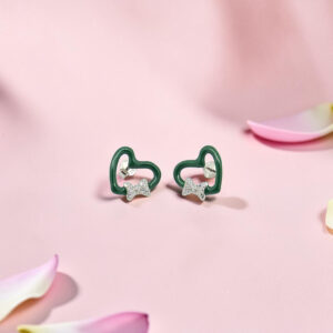 Green Heart Bow Stud Earrings