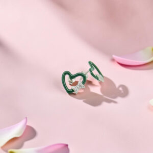 Green Heart Bow Stud Earrings