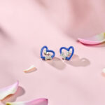Blue Heart and Bow Silver Tops 92.5 Earrings