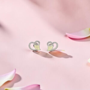 Silver Heart Earrings with Enamel and Crystals