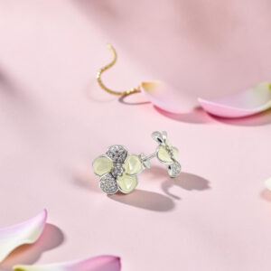 Silver Flower Stud Earrings with CZ