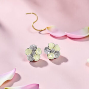 Silver Flower Stud Earrings with CZ