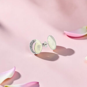 Oval Mother of Pearl and CZ Silver Studs