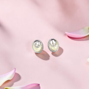925 Sterling Silver and Enamel Oval Stud Earrings