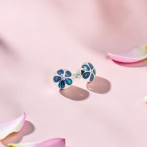 Blue Enamel Flower 925 Silver Tops