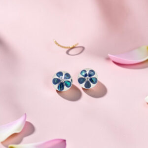 Blue Enamel Flower 925 Silver Tops