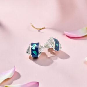 925 Silver Dark Blue Enamel and Opal Tops