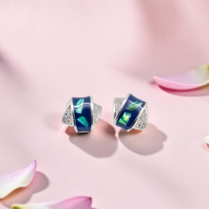 925 Silver Dark Blue Enamel and Opal Tops